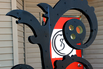 A sculpture by Jake Chidester close to the door to Corktown Studios