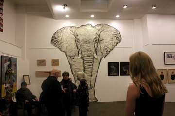 A tall drawing of an elephant