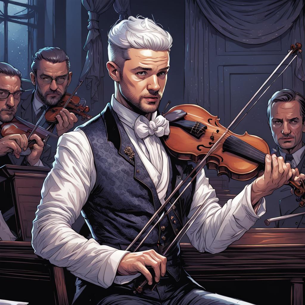 A. I.-generated image of Justin Timberlake playing the violin