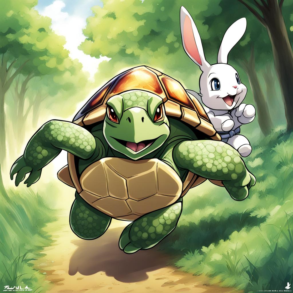 Turtle outrunning a rabbit